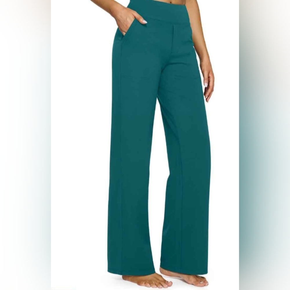 Teal Wide-Leg Women's Yoga Stretchy Work Pants. 29" Inseam. Small